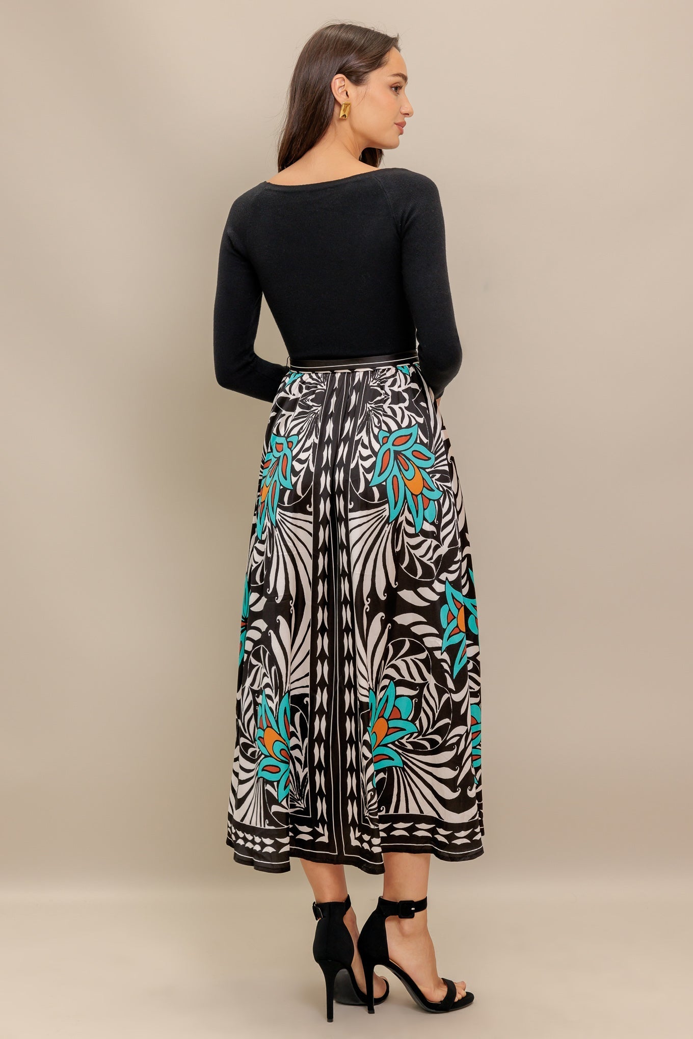 SUNBURST GARDEN BLACK MIDI DRESS Flying Tomato